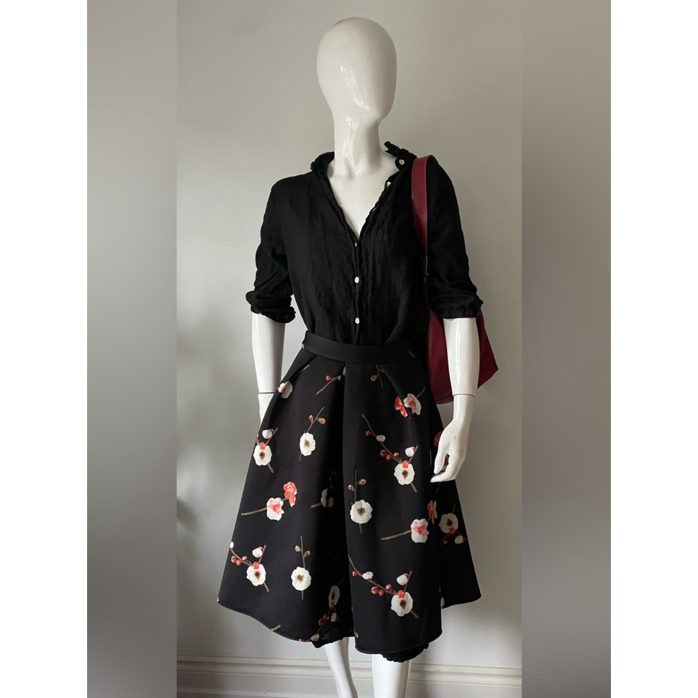 MO&Co Black Floral Skater Skirt Structured A Line Mini Small